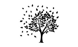 Silhouette tree leaves blowing in wind nature vector