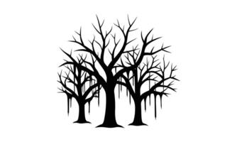 Three silhouetted trees bare branches winter scene vector