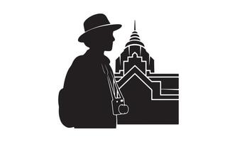 Tourist with camera exploring city architecture vector
