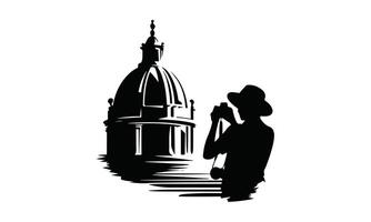Tourist photographing majestic dome building architecture vector