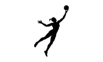 Female netball player silhouette action shot vector