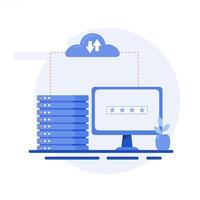 A computer with a cloud and a cloud icon vector