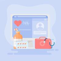 A computer screen with a heart and a medical device vector