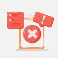 A clipboard with a red cross and a check mark vector