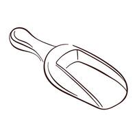 Scoop illustration with handle in line art style. Perfect for kitchen decor, ingredient packaging, baking tool, food label recipe and rustic culinary design isolated on a white background. vector