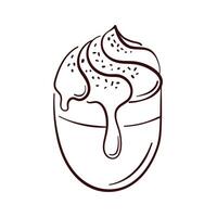 Line art style illustration of a coffee cup with whipped cream and cinnamon. Perfect for cafe menu, packaging, bakery branding or food design element on white background. vector