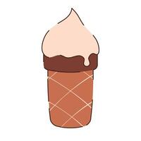 Ice cream in a brown waffle cone on a white background. The food icon. vector
