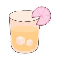 A glass with a drink and ice, decorated with a slice of pink lemon or grapefruit. vector