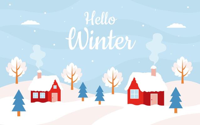 Winter landscape. Winter scenery with village. Winter background with cute winter landscape.