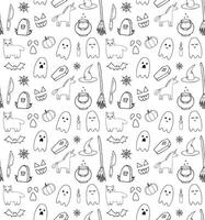 Seamless pattern of doodle sketch Halloween elements isolated on white background vector