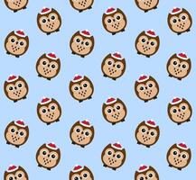 Seamless pattern of flat cartoon colored owl in winter hat isolated on background vector