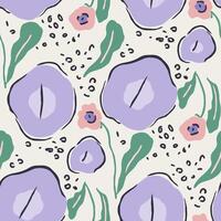 Whimsical abstract bold botanical design, Seamless hand drawn funky floral pattern for textile, digital paper vector