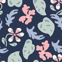 Hand drawn funky floral and leaf pattern, Playful stylized flower seamless design for fabric, digital paper vector
