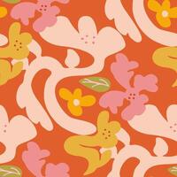 Whimsical playful floral pattern, Naive hand drawn flower seamless design for textile, digital paper vector