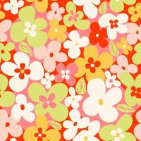 Hand drawn playful floral pattern, bold stylized seamless design for fabric, digital paper vector