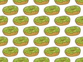 Seamless pattern of delicious green donuts on a white background. pattern of confectionery dessert. for bakery menu, restaurants, cafes, textiles, wrapping paper vector
