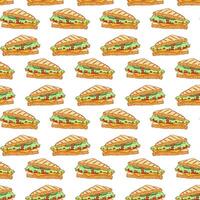 seamless pattern with hand-drawn color doodle sandwiches on white. Food design texture for any business related to the food industry. Printing on textiles and wrapping paper. packaging products vector