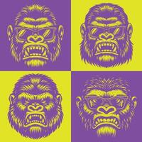 Pop Art Style Angry Gorilla Faces Colorful Illustration Set vector