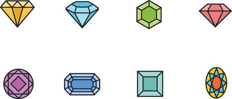 Eight Colorful Gemstone Icons Sparkling Jewels in a Vibrant, Flat-Style Design - Professional digital artwork with vibrant colors and detailed composition vector