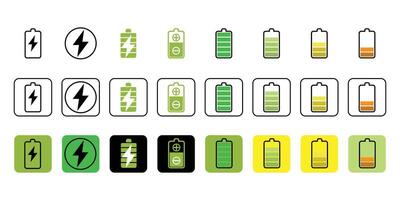 Battery Charge Level Icon Set, Full to Low Power Status Symbols , vector