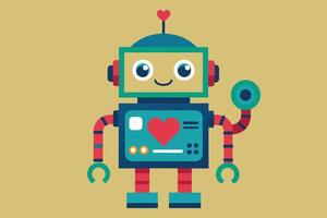 A cartoon robot with a heart on its chest vector