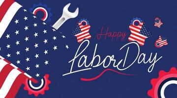 Celebrate Labor Day with a classic banner featuring stars and a blue background accented with red and white design elements. Great for promotions vector