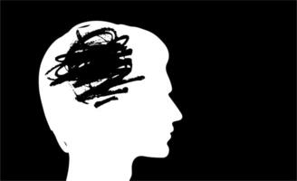 Silhouette of a Man Profile with Scribbles Inside His Head, Representing Mental Chaos, Creativity, and Abstract Thought vector