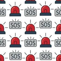 Red emergency lights and SOS signals in pattern vector