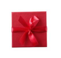 Red gift box with ribbon isolated on white background photo