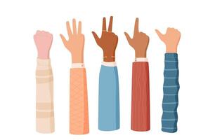 Cartoon hand count gesture set with fingers showing numbers in a flat style. Diverse arm signals highlight counting and numbering. Ideal for educational resources and graphic design, the collection vector