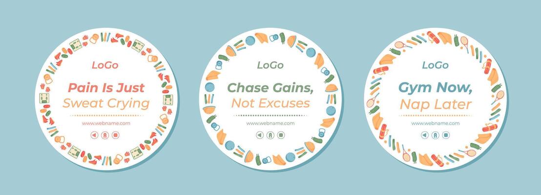 Colorful sport equipment frame in doodle style set. Gym and fitness training accessories form a vibrant pattern with workout tools. Minimal banner design set for active lifestyle themes.