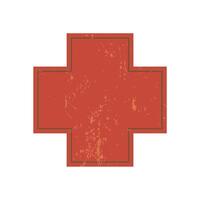 Bold abstract cross sticker. Modern icon and symbol with grunge texture. A flat shape element in brutalist style, perfect for graphic design, retro aesthetics, or contemporary decoration. vector