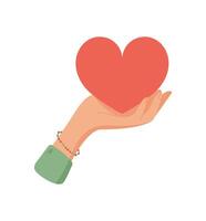 Heart in hand. Gesture of giving and receiving a symbol of charity. Icon love and compassion, flat style, suitable for donation concepts graphic projects. vector