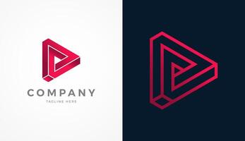 Play Button Media Logo, 3D play button forming abstract Letter P with two style design and color, usable for brand and company logos vector