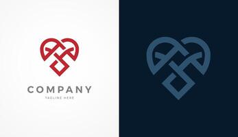 Heart Logo, Abstract Letter A with love icon combination in knot style with two color variation, usable for brand and company logos vector