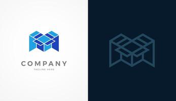 Box Logo, Abstract Letter M with Box icon combination in two style and color variation, usable for brand and company logos vector