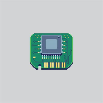 Pixel art illustration Computer Chip. Pixelated chip processor. computer chip processor Icon pixelated for the pixel art game and icon for website and game. old school retro.