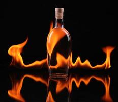 A bottle of alcohol is on fire photo