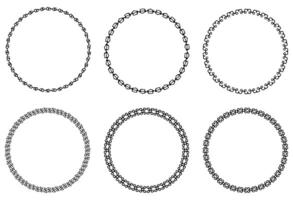 Set of decorative vintage openwork circle frames. Classic style chain pattern. Ornate fishnet round frames border isolated on white background vector