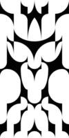 Black and white symmetrical composition of simple shapes. Tribal stickers and graphic decal for vehicle print. Minimal pattern with sharp and smooth curve lines, semicircles details background vector