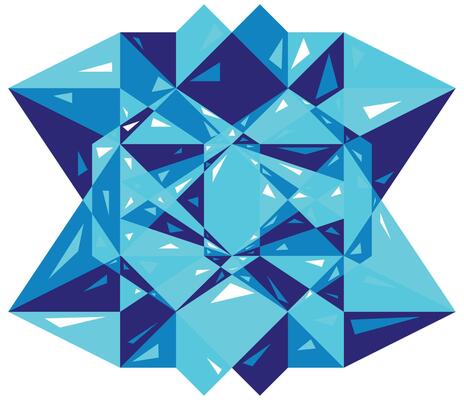 Geometric mystical mandala. Blue faceted crystal sacred sign. Pattern of overlapping triangles. Glass magic sapphire gemstone. Yoga meditation yantra