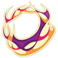 Round border frame in the form of flames crown. Fiery icon with a burning ring. Sports logo or sticker with place for object or initials vector