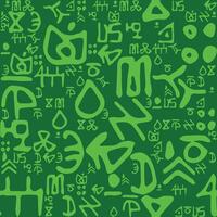 Alphabet of abstract mysterious symbols, seamless green matrix code pattern. Medieval alchemical signs. Mystical, esoteric, occult background. Hand drawn and written design elements vector
