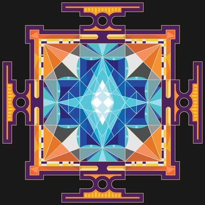 Sri abstractly yantra. Symbol of Hindu tantra formed by interlocking triangles that radiate out from the central point. Sacred geometry. Mystical diagram