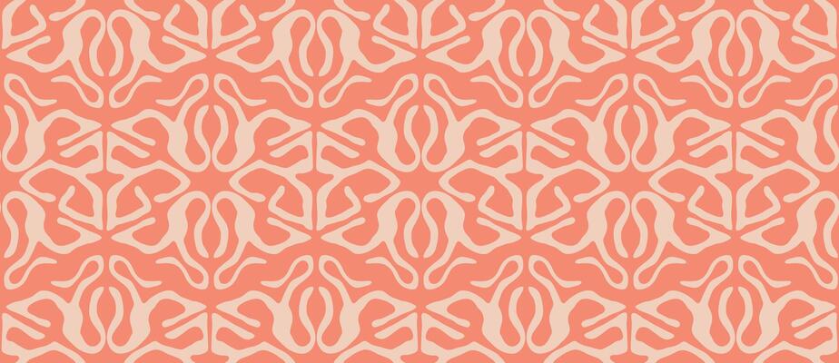 Seamless decorative red pattern. Traditional ethnic motives, tribal figures. Print for fabric. Roots inscribed in a triangular shape. Ethnic background ornament