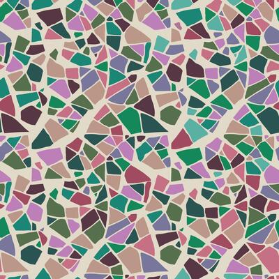Terrazzo seamless pattern. Marble flooring with polished rock surface. Green violet and brown colored stones texture