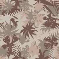 Camouflage plant leaves, hand drawn seamless pattern. Ink texture with tree branches wallpaper. Camo with twig beige brown color background vector