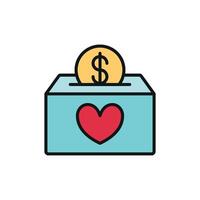 Coins into box icon for give back campaigns online charities and help platforms vector