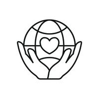 Protecting earth icon with hands and heart for environmental aid and unity messages vector