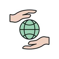 Helping hands around globe icon for support services wellness designs and unity drives vector